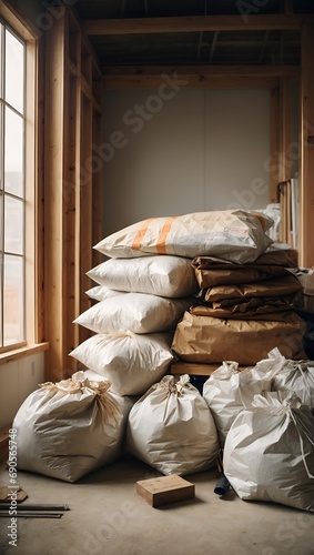 A Stack of Bags Next to a Window