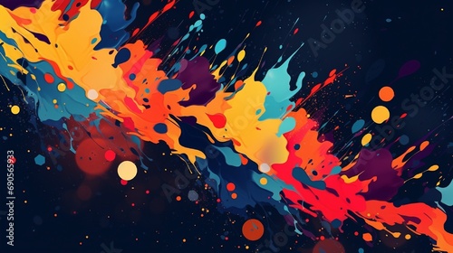 Bright abstract background with large colorful spots and dark background.