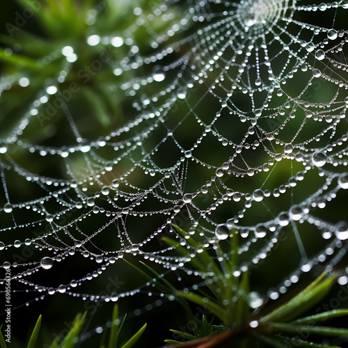 A spiderweb covered in morning dew © Cao