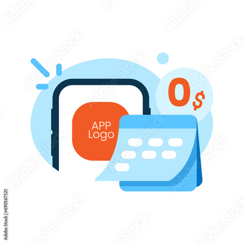 7 Seven day free trial APP subscription plan concept illustration flat design vector. modern graphic element for landing page ui, infographic, icon