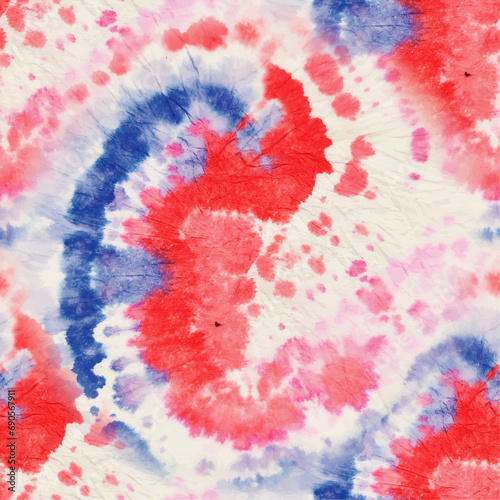 Tie Dye Spiral Shirt. Tie Dye Round Swirl. Blue Seamless Print. Red Swirl Watercolor. Round Dyed Print. Abstract Tiedye Pattern. Spiral Red Tie Dye. Retro Vector Pattern. Spiral Blue Background. photo