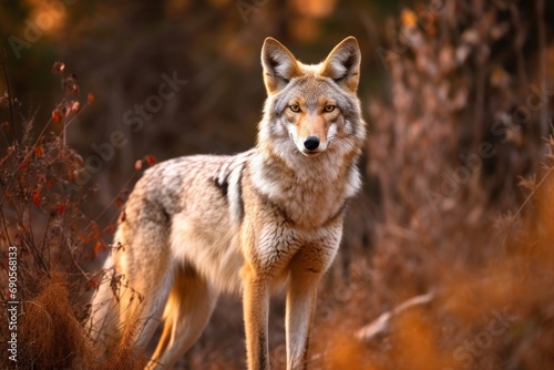 Beautiful photo of a wild coyote out in nature, Generative AI 