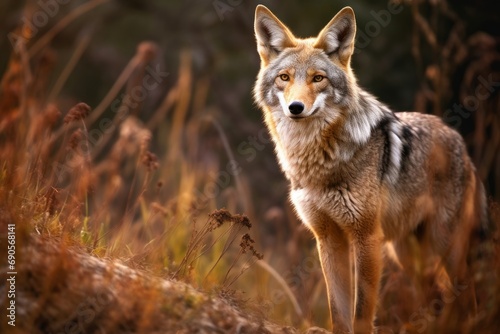 Beautiful photo of a wild coyote out in nature, Generative AI 