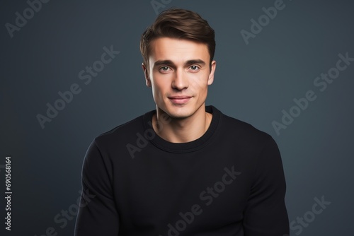 Portrait of a handsome young man in black sweater over dark background.