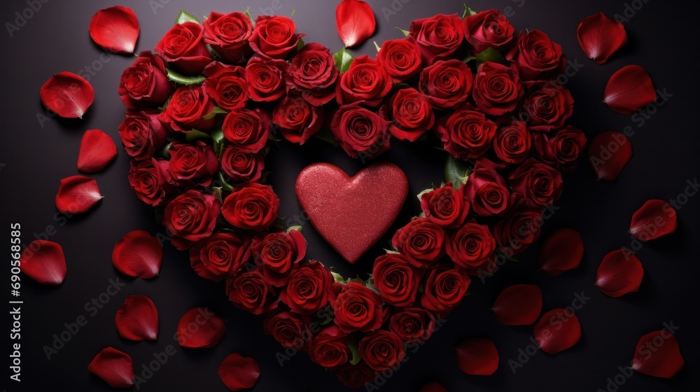 A red heart-shaped envelope with the word Love written on it in cursive font.
