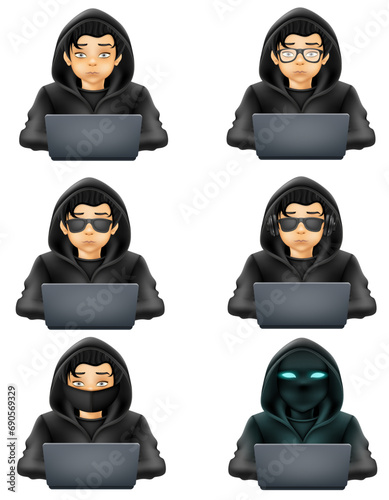young hacker programmer it specialist coder sitting at a laptop vector illustration