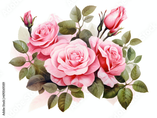 Beautiful roses bouquet flowers on isolated white background