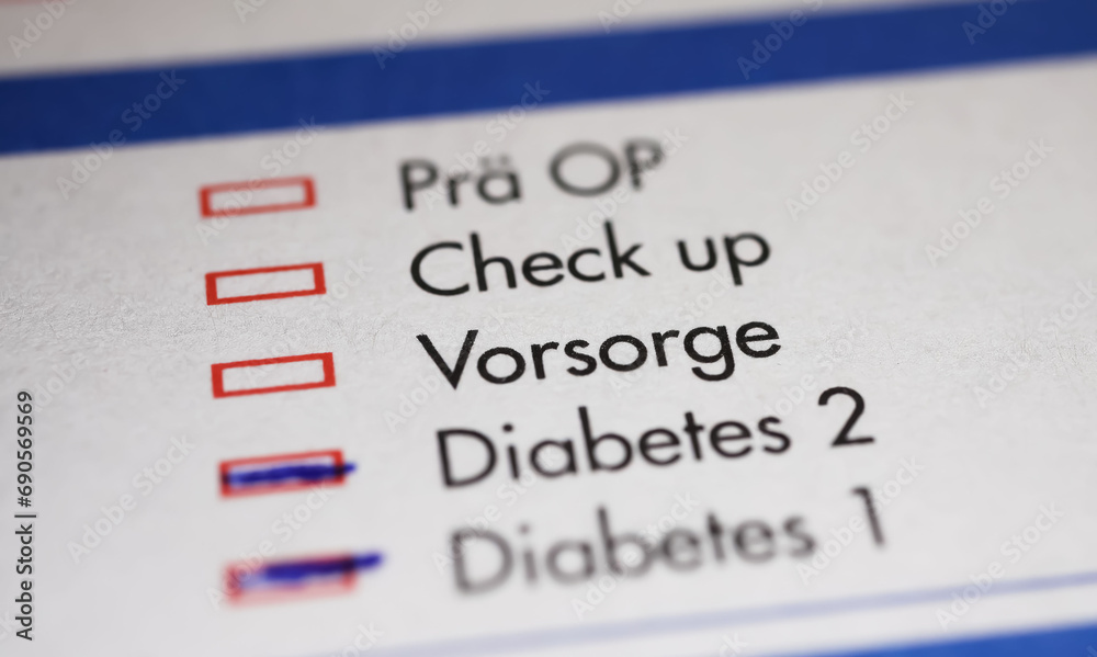 Viersen, Germany - May 9. 2023: Closeup of lab sheet for medical diagnostics blood test diabetes check-up, preventive health care concept Viersen, Germany - May 9. 2023: Closeup of lab sheet for medical diagnostics blood test diabetes check-up, preventive health care concept