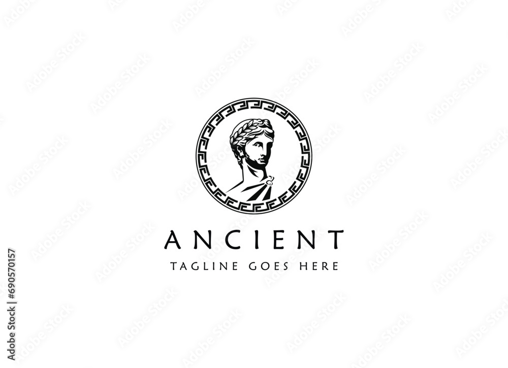 Greek god head wearing laurel wreath statue icon logo design Illustration vector in trendy minimal and simple line style.Ancient Greek Figure Face Head Statue Sculpture. Greek god head wearing laurel wreath statue icon logo design Illustration vector in trendy minimal and simple line style.Ancient Greek Figure Face Head Statue Sculpture.
