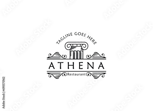 Greek god head wearing laurel wreath statue icon logo design Illustration vector in trendy minimal and simple line style.Ancient Greek Figure Face Head Statue Sculpture.