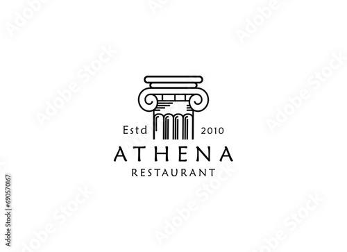 Greek god head wearing laurel wreath statue icon logo design Illustration vector in trendy minimal and simple line style.Ancient Greek Figure Face Head Statue Sculpture.