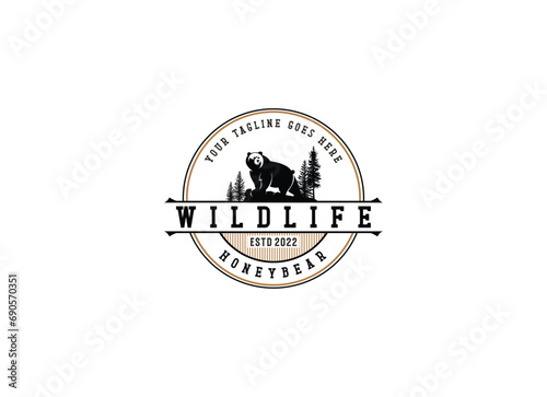 Vintage wildlife of bear logo. Bear hunting logo design