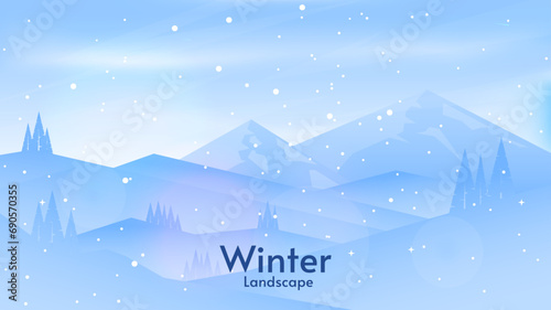 Vector illustration. Snowfall. Clear blue sky. Flat winter landscape. Snowy background. Snowdrift. Design for banner, invitation, wallpaper. © Goldenboy_14