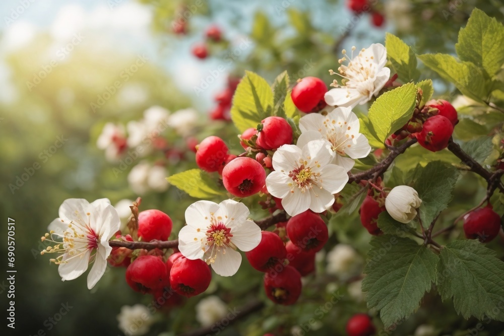 A Bunch of Red and White Flowers on a Tree A Bunch of Red and White Flowers on a Tree