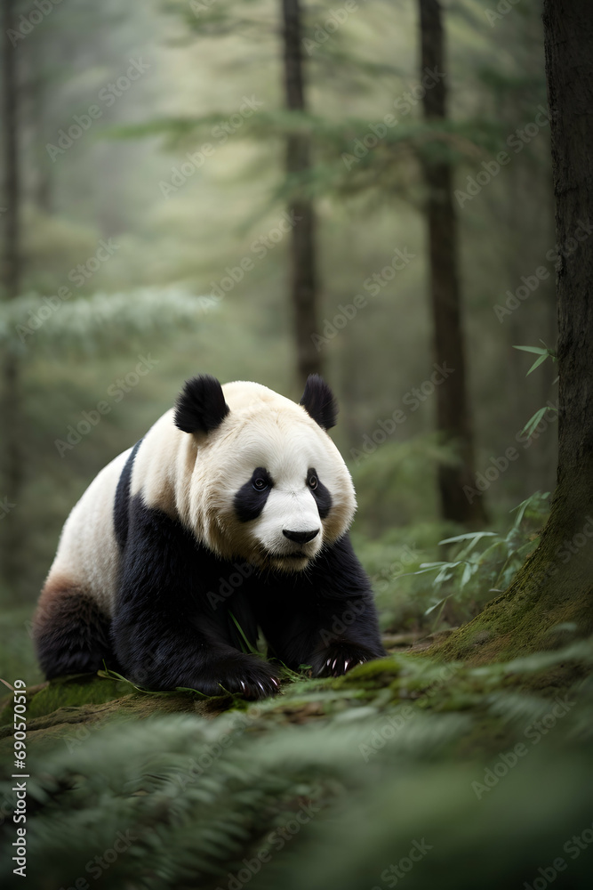 Obraz premium giant panda eating bamboo
