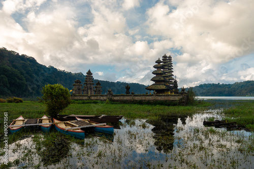 Hindu temple in the Balinese highlands, Indonesia at a volcanic lake