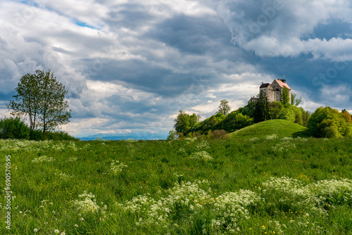 Beautiful green spring landscape around Waldburg Castle in Upper Swabia photo