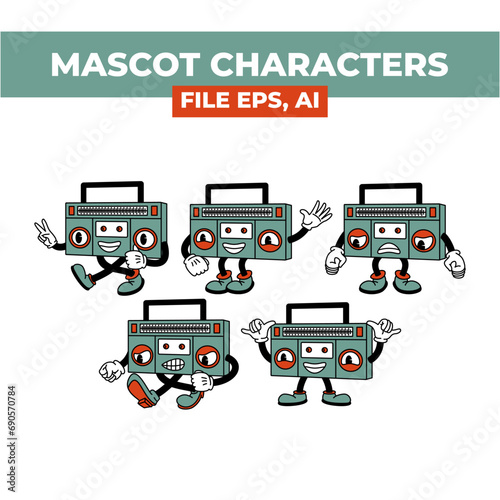 A close up of a cartoon radio character suitable for retro music events, vintage design projects, and radio-related marketing materials.