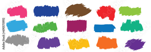 Set of colorful brush strokes, lines, hand painted design elements. Boxes, textures, backgrounds for text. Rough grunge edges. Artistic brushes.
