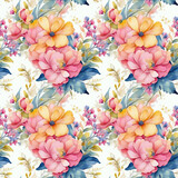 watercolor seamless flowers pattern generative Ai