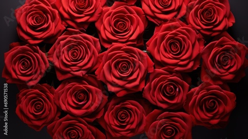 A visually pleasing arrangement of red rose flowers  created