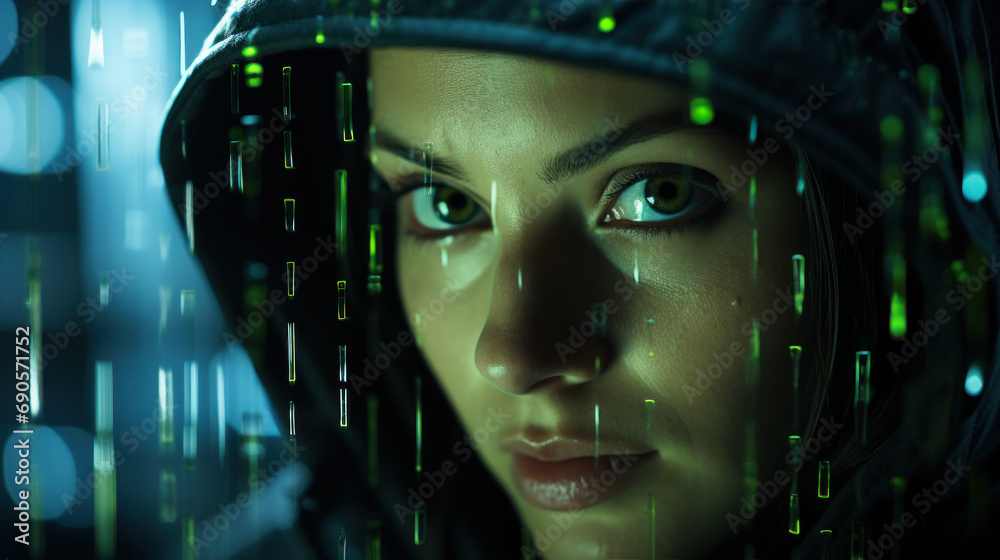 Biometric Precision: Woman Illustrating Facial Recognition. Generative AI Biometric Precision: Woman Illustrating Facial Recognition. Generative AI