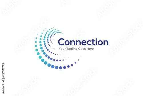 Connection Logo Modern Business Global Technology Network Internet Company Website with Abstract Shape Twirl Halftone Concept photo