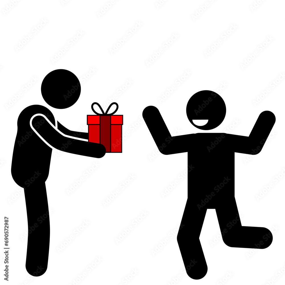 vector illustration of stickfigure and stickman getting a gift and giving a surprise gift vector illustration of stickfigure and stickman getting a gift and giving a surprise gift