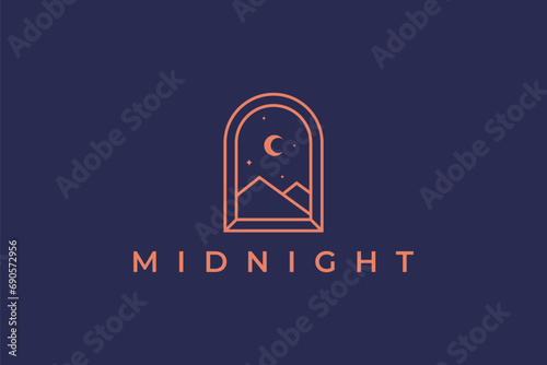 Midnight Logo Window Frame Abstract View Mountain with Concept Bohemian Hipster Minimalist Elegance