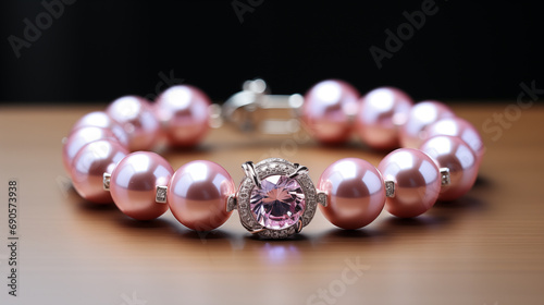 pink pearl bracelet on a dark background