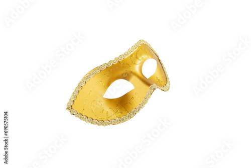 Carnival mask, golden vintage masquerade accessory isolated