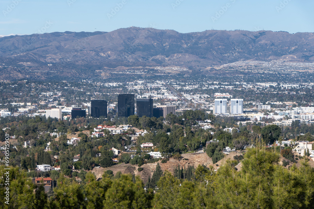 Clear day view of Woodland Hills and Canoga Park in the San Fernando Valley area of Los Angeles, California.  