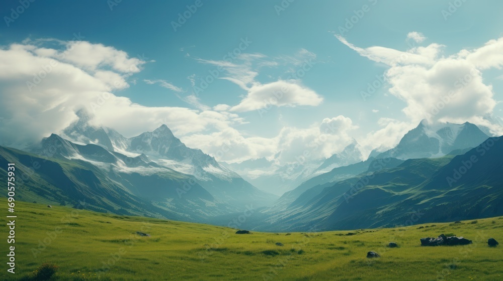 breathtaking mountain landscape, a peaceful and dreamy reverie amidst majestic wilderness.