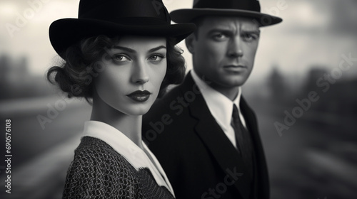 portrait of a couple in the city 1920s style