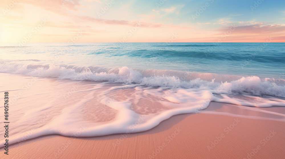Pink beach sunset view background - obrazy, fototapety, plakaty 