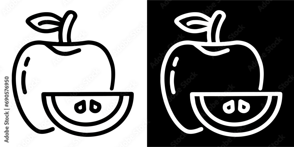 Apple fruit, food icon. Black icon. Black line logo Apple fruit, food icon. Black icon. Black line logo