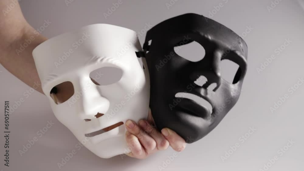 Black and white mask, good and evil, truth and lies, split personality, schizophrenia, Black and white mask, good and evil, truth and lies, split personality, schizophrenia,