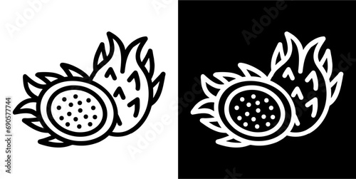 dragon fruit, fruit, food icon. Black icon. Black line logo