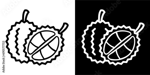 Durian fruit, food icon. Black icon. Black line logo