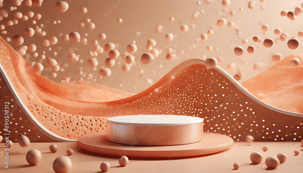 podium, peach, fuzz, color, of, the, year, cosmetic, presentation, dots, bubbles, Landschaft, panorama, panaramisch,  - obrazy, fototapety, plakaty 
