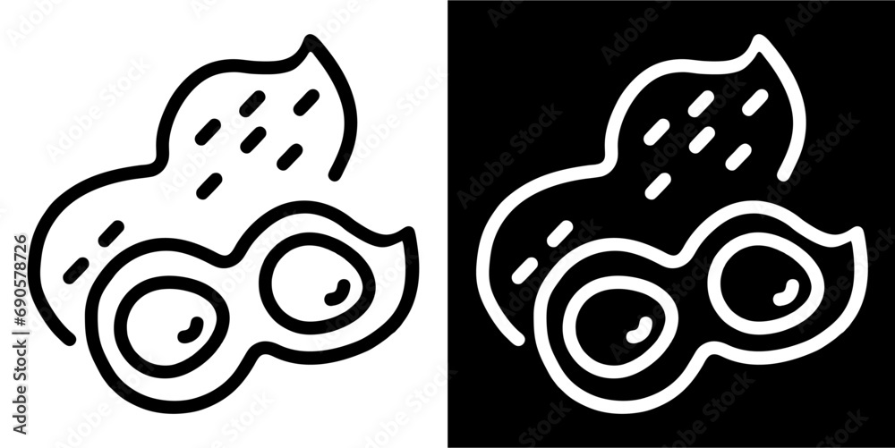 Peanut fruit, fruit icon. Black icon. Black line logo