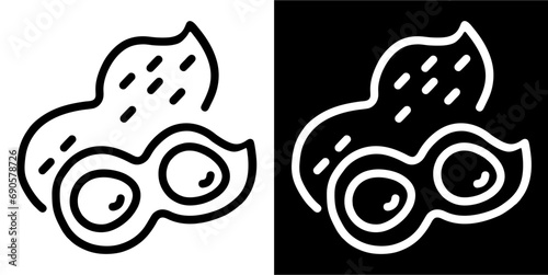 Peanut fruit, fruit icon. Black icon. Black line logo
