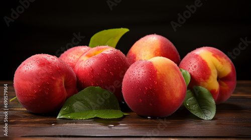Healthy, natural and fresh peach background in studio for farming, organic produce and vitamins. Fresh, summer food and health fruits closeup for eco farm market, fibre diet and fruit agriculture