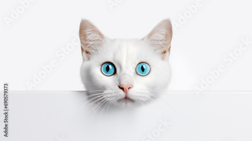 White Background with a Colorful-Eyed Cat Centered on the Canvas