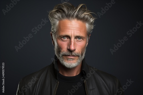 Portrait of a handsome middle-aged man with gray hair and beard. © Nerea