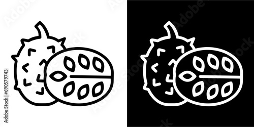 Soursop fruit, fruit icon. Black icon. Black line logo photo
