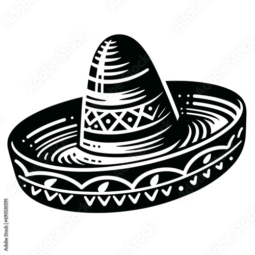logotype of a mexican hat, black and white, isolated