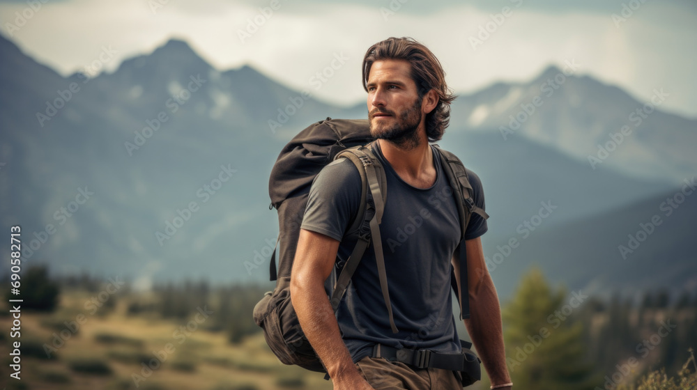 Handsome guy hiking