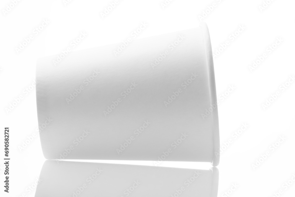 White cardboard cups on white background, blank for mockup design White cardboard cups on white background, blank for mockup design
