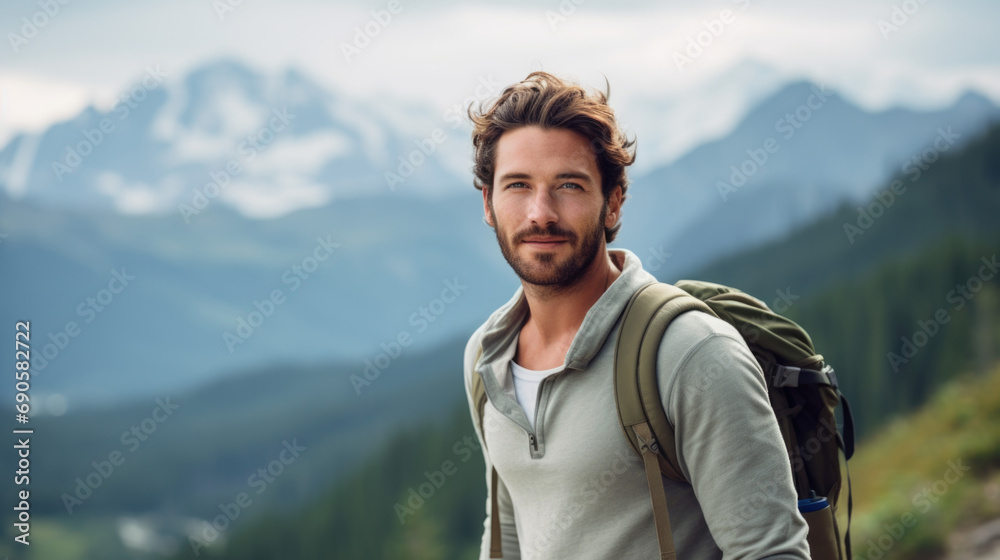 Handsome guy hiking